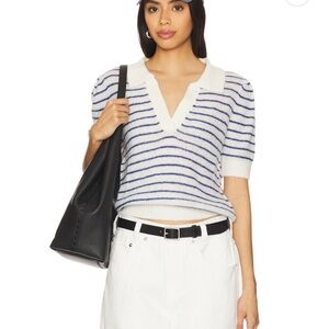 NWT Pistola Billie Polo Short Sleeve Sweater Top in Maritime Shell Strip, XS